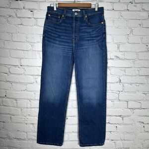 Re/Done 70s Stove Pipe High Rise Jeans Size 26 Deep Faded Blue Straight Leg